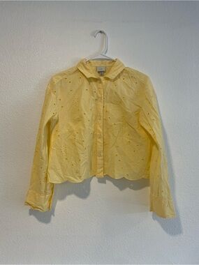a new day Pale Yellow Eyelet Button-Up Blouse 100% Cotton